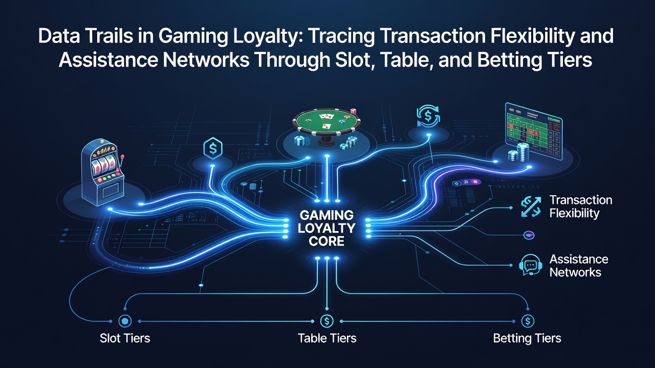 Data visualization showing transaction flows across slot machines, table games, and sports betting platforms in loyalty programs