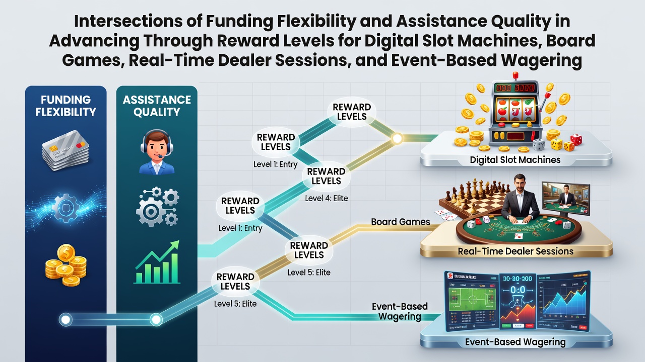 Illustration showing interconnected payment systems and customer support elements in digital gaming loyalty programs