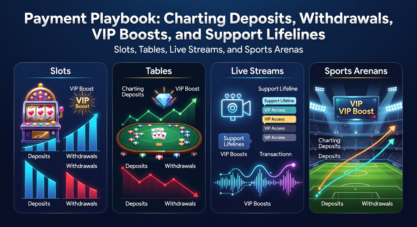 Digital dashboard showing deposit options, withdrawal timelines, and VIP reward icons across casino games and sports betting interfaces