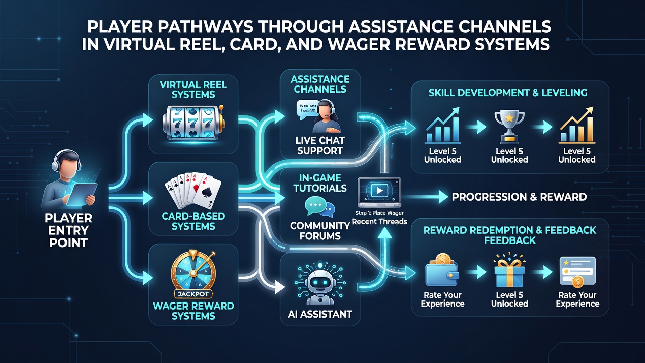 Diagram showing assistance channels intersecting with loyalty tiers in online gaming